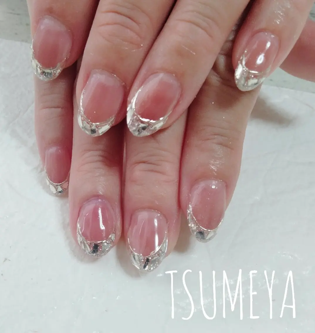 ネイル フレンチネイル ガラスフレンチ ミラーネイル ハンドネイル _TSUMEYA _のネイルデザイン