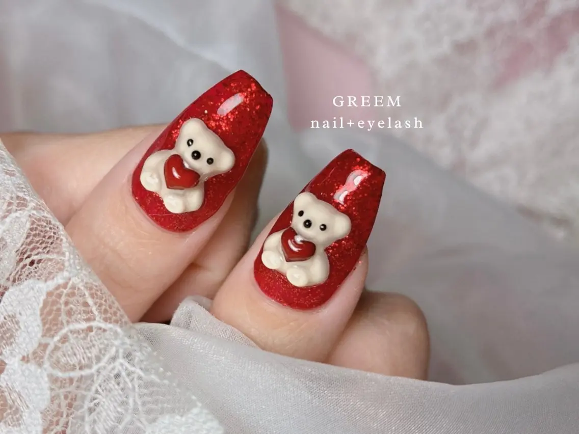 ネイル ラメ(グリッター) 赤色 冬ネイル クリスマス GREEM グリームのネイルデザイン