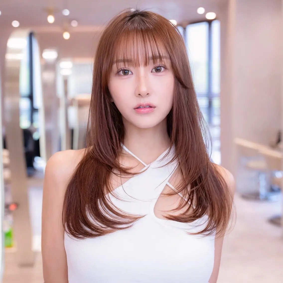 ロング ボブ 顔まわりレイヤー 顔周りカット ハッシュカット 髪質改善 原宿/韓国/髪質改善 /レイヤー/ボブのヘアスタイル