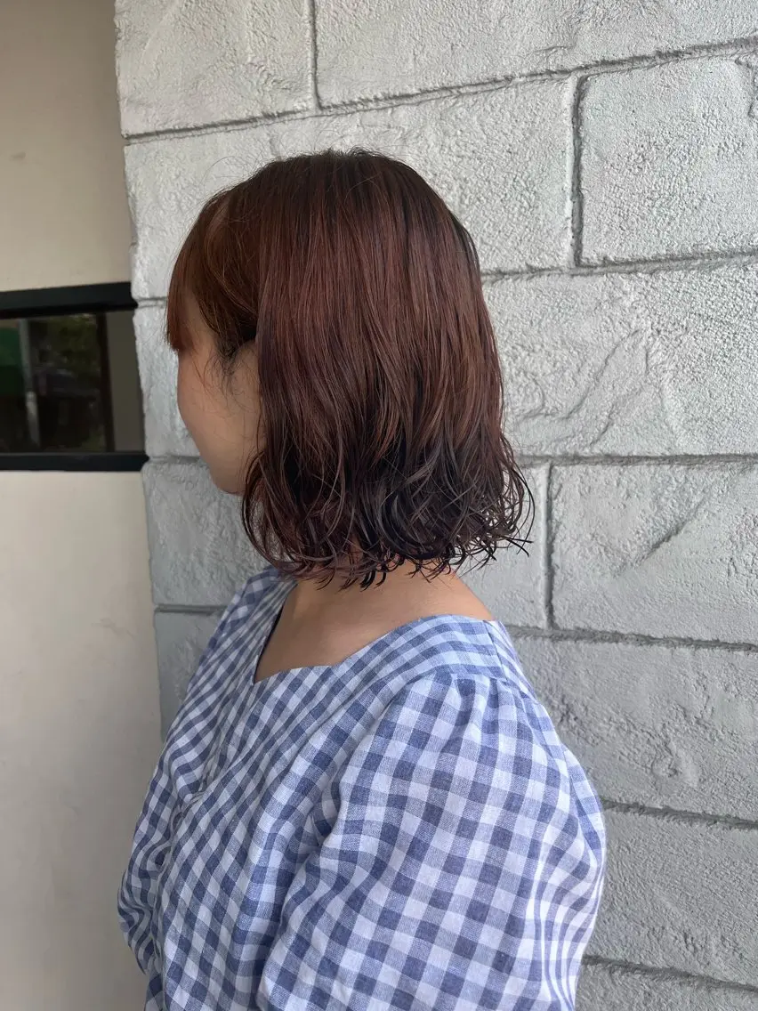 ミディアム カラー パーマ ブラウンカラー オレンジ オレンジブラウン 清水 月菜のヘアスタイル