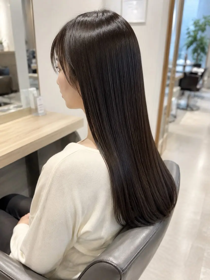 ロング パーマ 縮毛矯正 🍒モテ暖色カラー × うる艶✧ ゆなのヘアスタイル