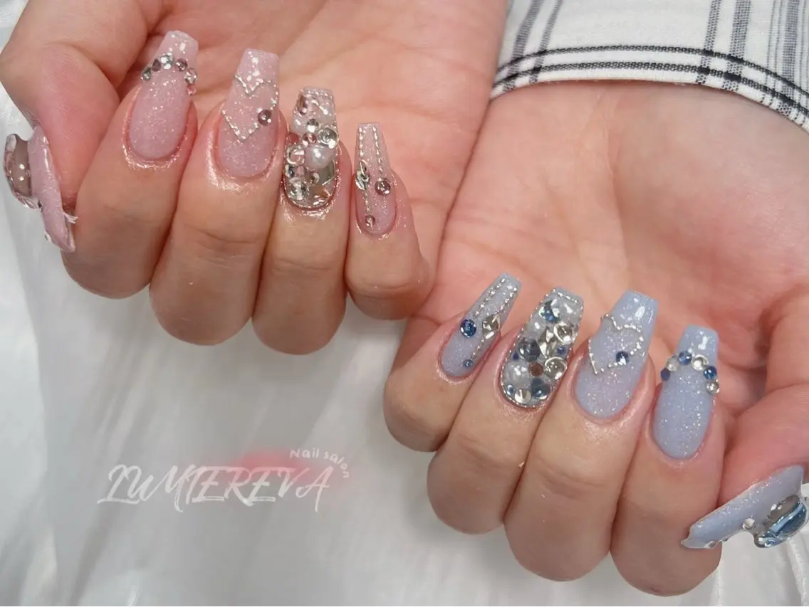 ネイル オーロラネイル 長さ出し ジェルネイル 氷ネイル・うるうるネイル 韓国ネイル ハンドネイル Lumiereva nail salonのネイルデザイン