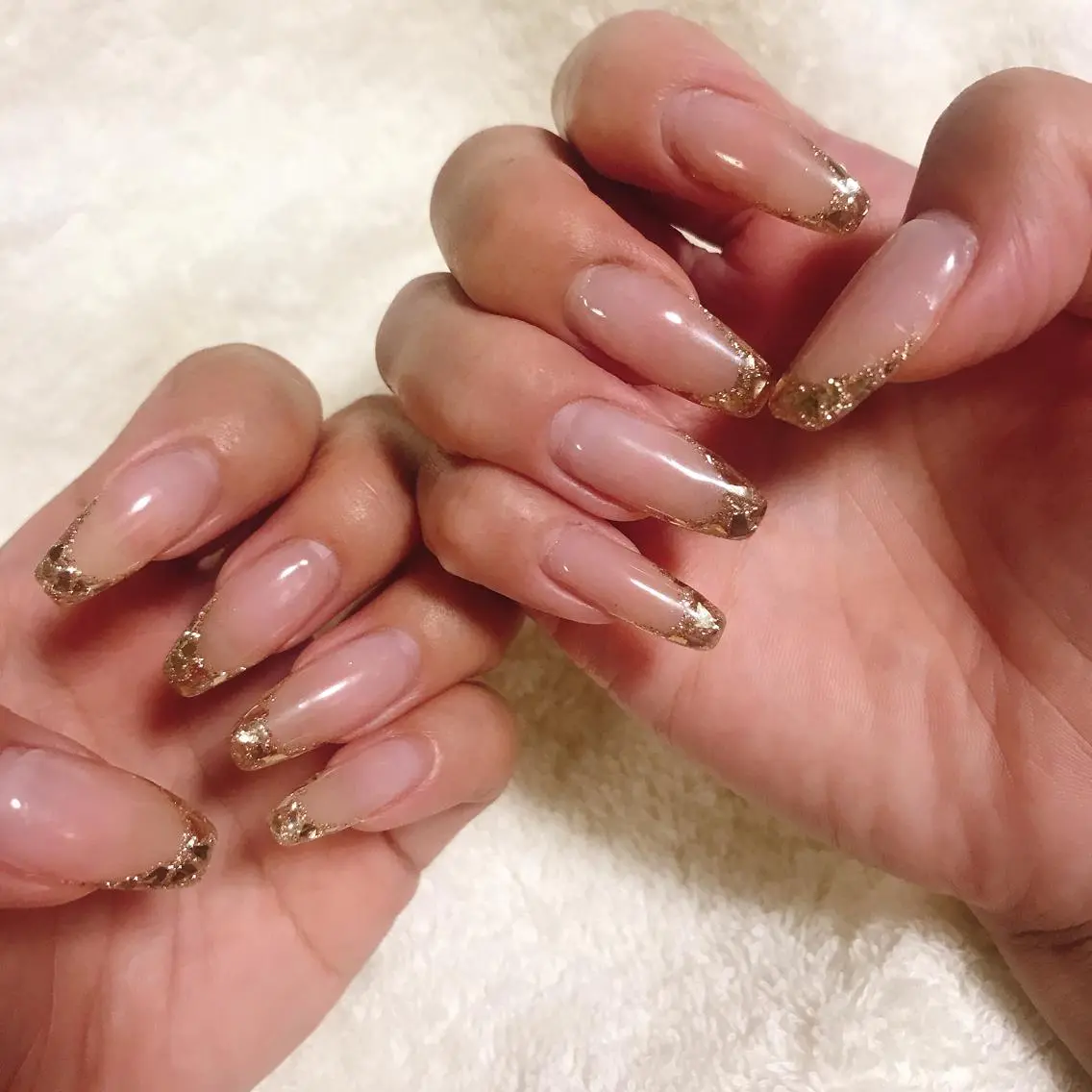 ネイル アートネイル フレンチネイル ジェルネイル ガラスフレンチ キラキラネイル 🩵池袋heart nail🩵のネイルデザイン