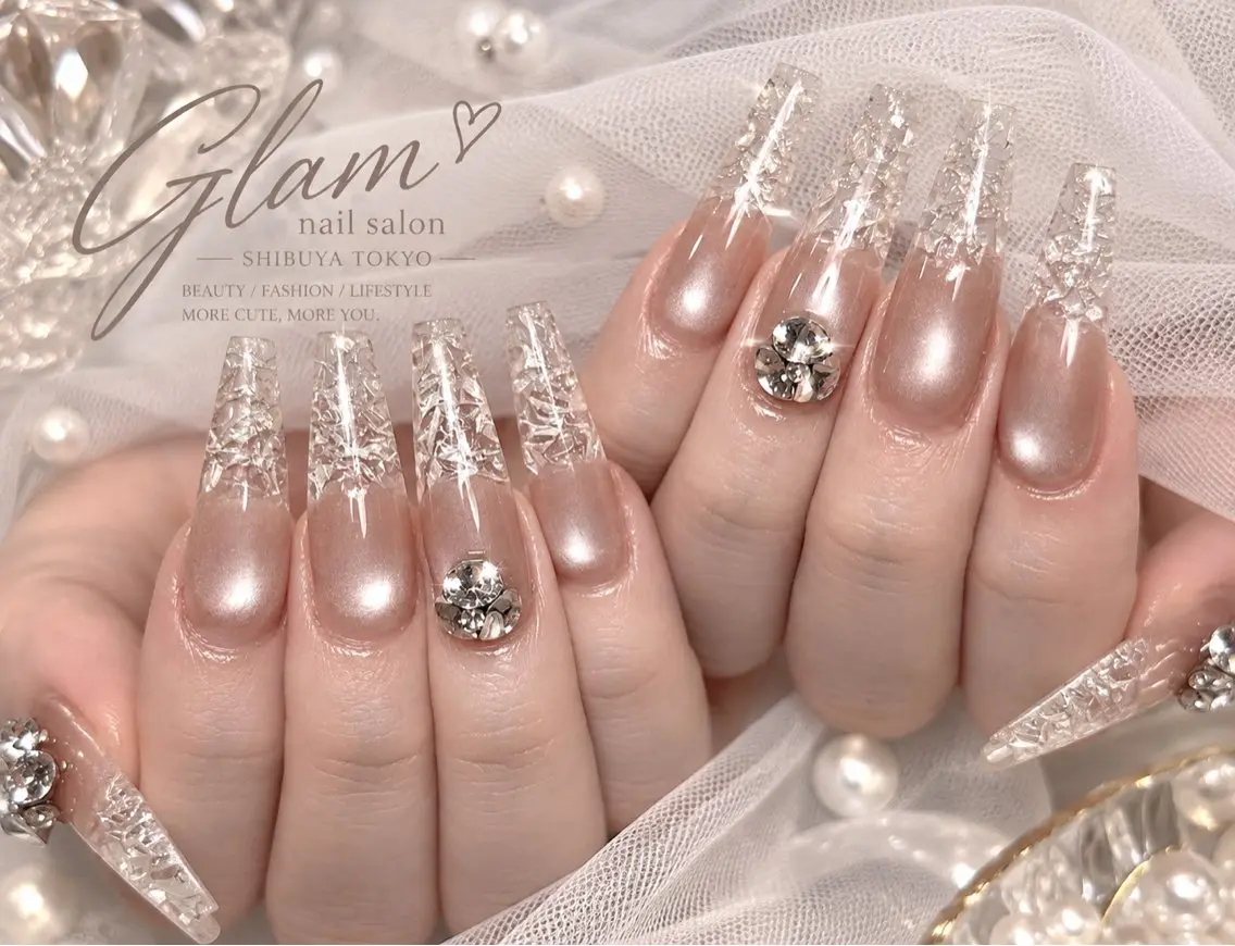ネイル ハンドネイル エツメ💅 長さ出し🎀デザインのネイルデザイン