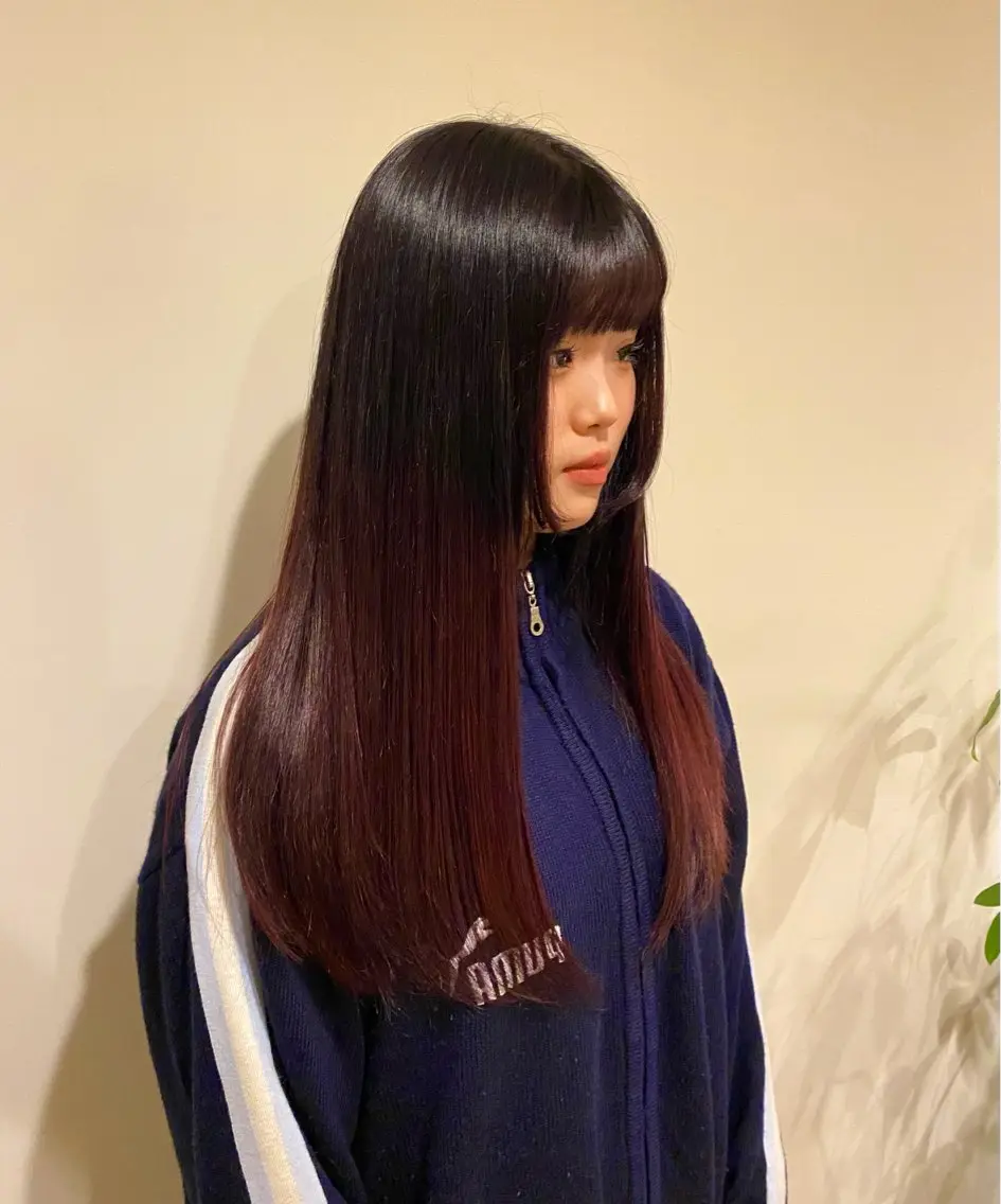 ロング カラー 黒髪 ボルドーカラー ヘアカラー Ludwig AIRIのヘアスタイル