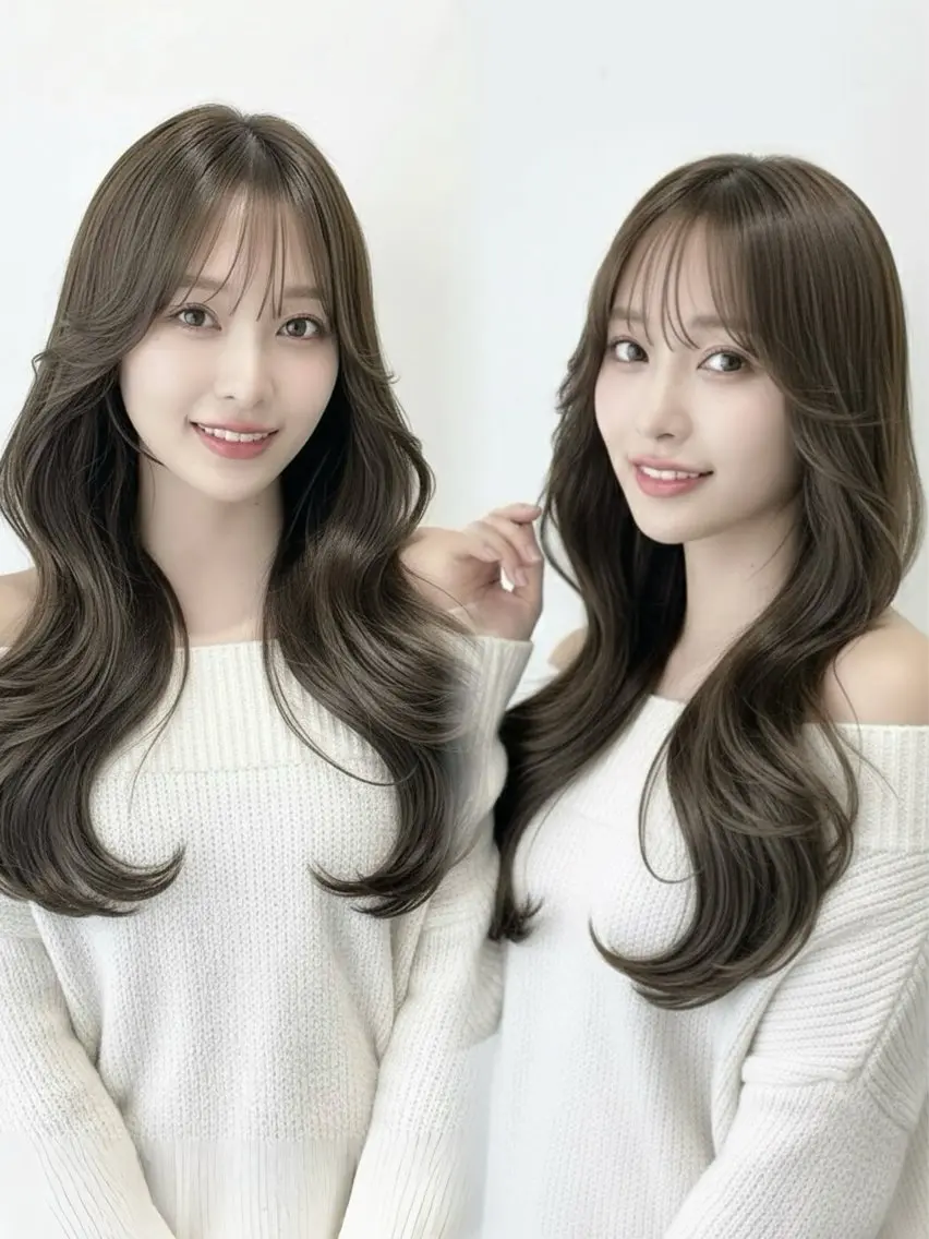ロング カラー ベージュカラー ブリーチ ケアカラー 透明感カラー グレージュ カット ヘアカラー トリートメント 赤み消し韓国ヘア レイヤー縮毛🤍渡邉のヘアスタイル