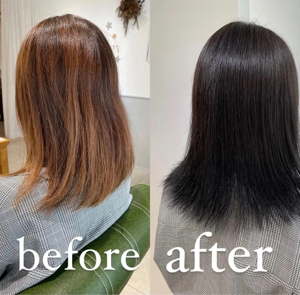 ミディアム カラー 黒髪 ブルーカラー ブルーブラック カット ヘアカラー トリートメント 過去一の柔髪ヘア 🌿einshairのヘアスタイル