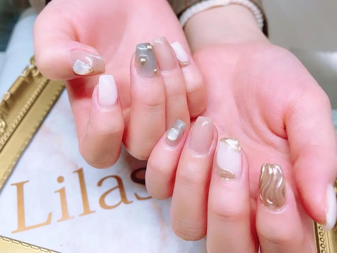 ネイル ブルー 入学式 ジェルネイル 卒業式 ハードジェル Lilas Nailのネイルデザイン