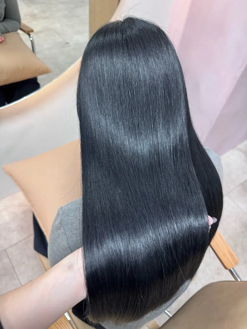 ロング カラー 黒髪 ブルーカラー ブルーブラック トリートメント kyoka /静岡1の艶髪カラーのヘアスタイル