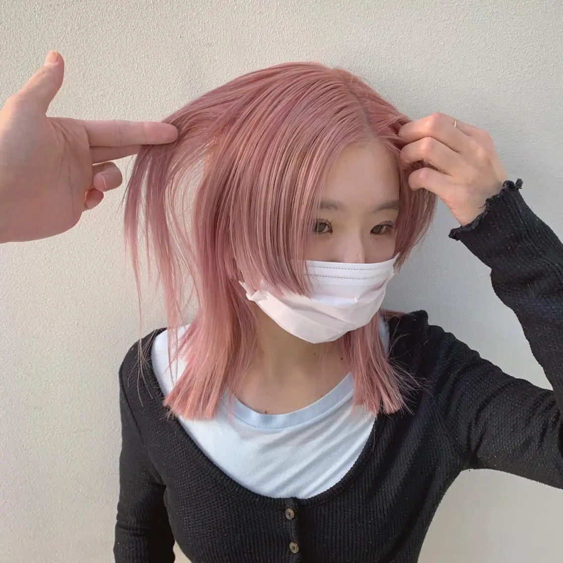 ミディアム カラー ピンクカラー ハッシュカット カシマハヤトのヘアスタイル