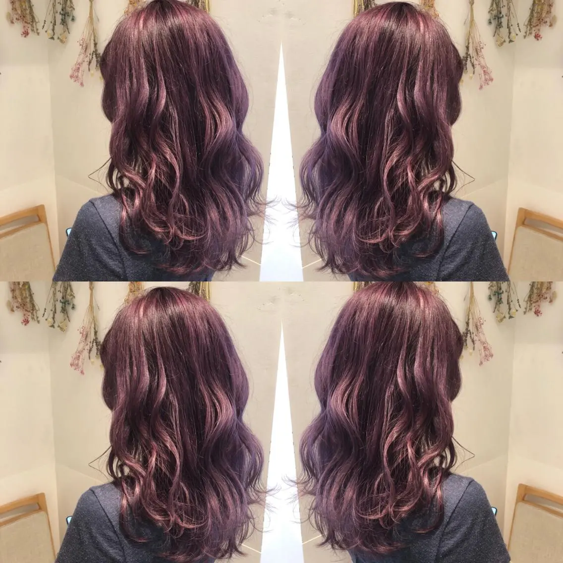 ロング カラー ヘアアレンジ パープルカラー 白髪ぼかしハイライト 茗荷谷駅徒歩2分のヘアスタイル