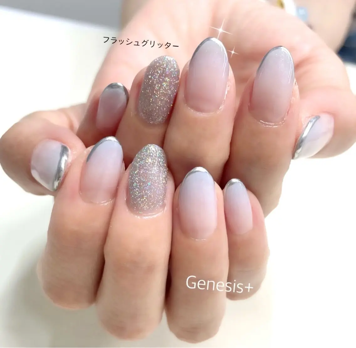 ネイル フラッシュネイル フレンチネイル ラメ(グリッター) Genesis Plus大津京店のマツエク・マツパデザイン