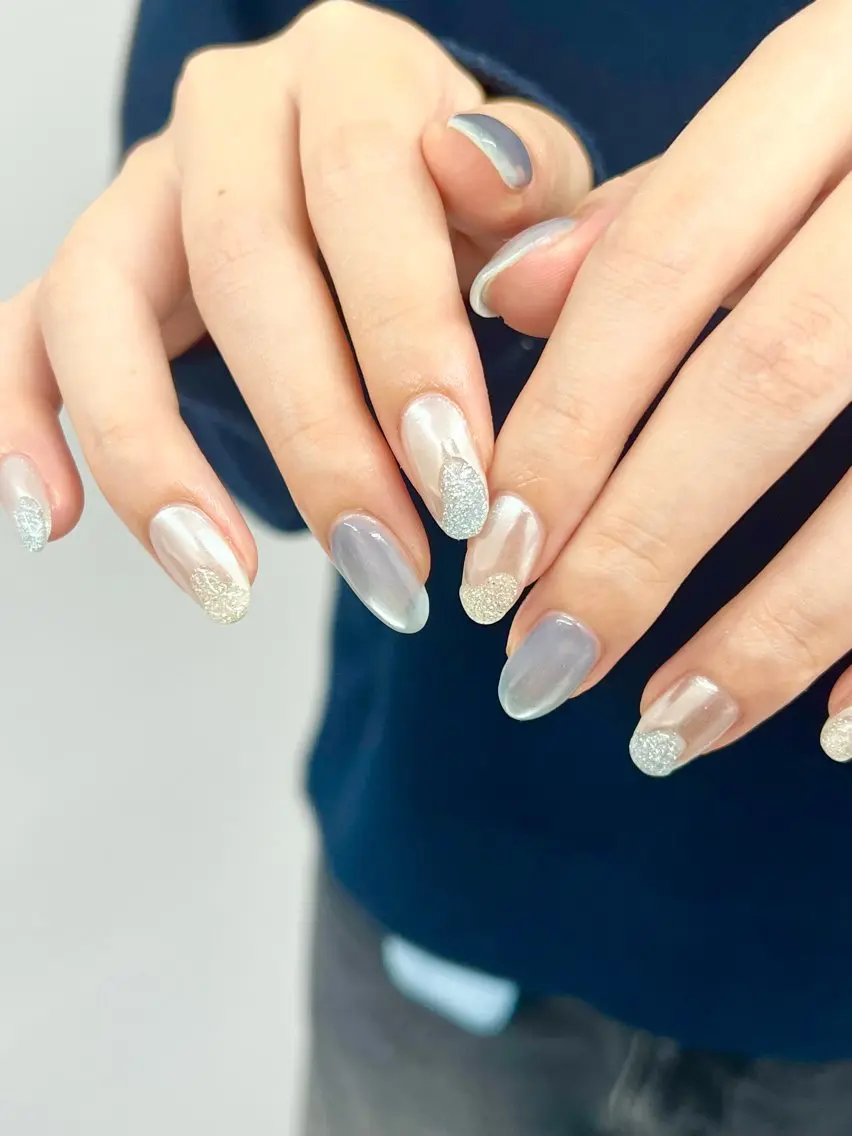 ネイル ブルー フラッシュネイル ジェルネイル マグネットネイル ミラーネイル ハンドネイル ハンドケア Bana_ Nailのネイルデザイン