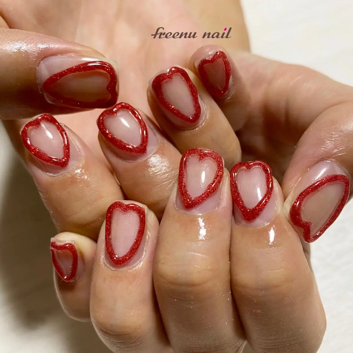 ネイル ハート ぷっくりネイル freenu nail【24H】のネイルデザイン