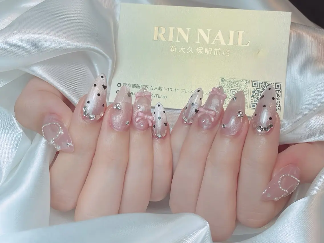 ネイル アートネイル フレンチネイル キラキラネイル 韓国ネイル 水色 Rin Nail 新大久保店のネイルデザイン