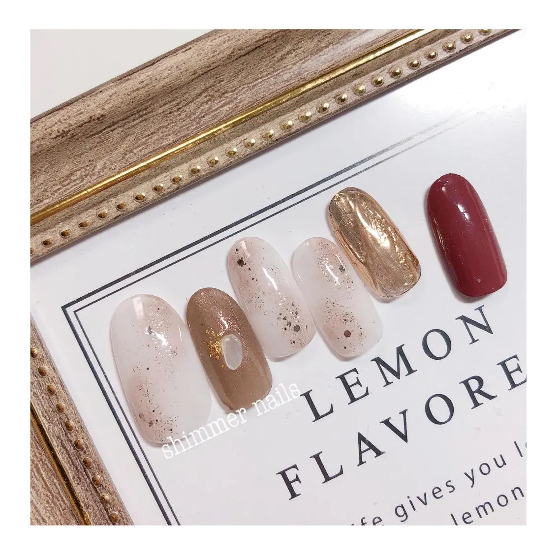ネイル アートネイル ボルドー ミラーネイル ワンカラーネイル shimmer nailsのネイルデザイン
