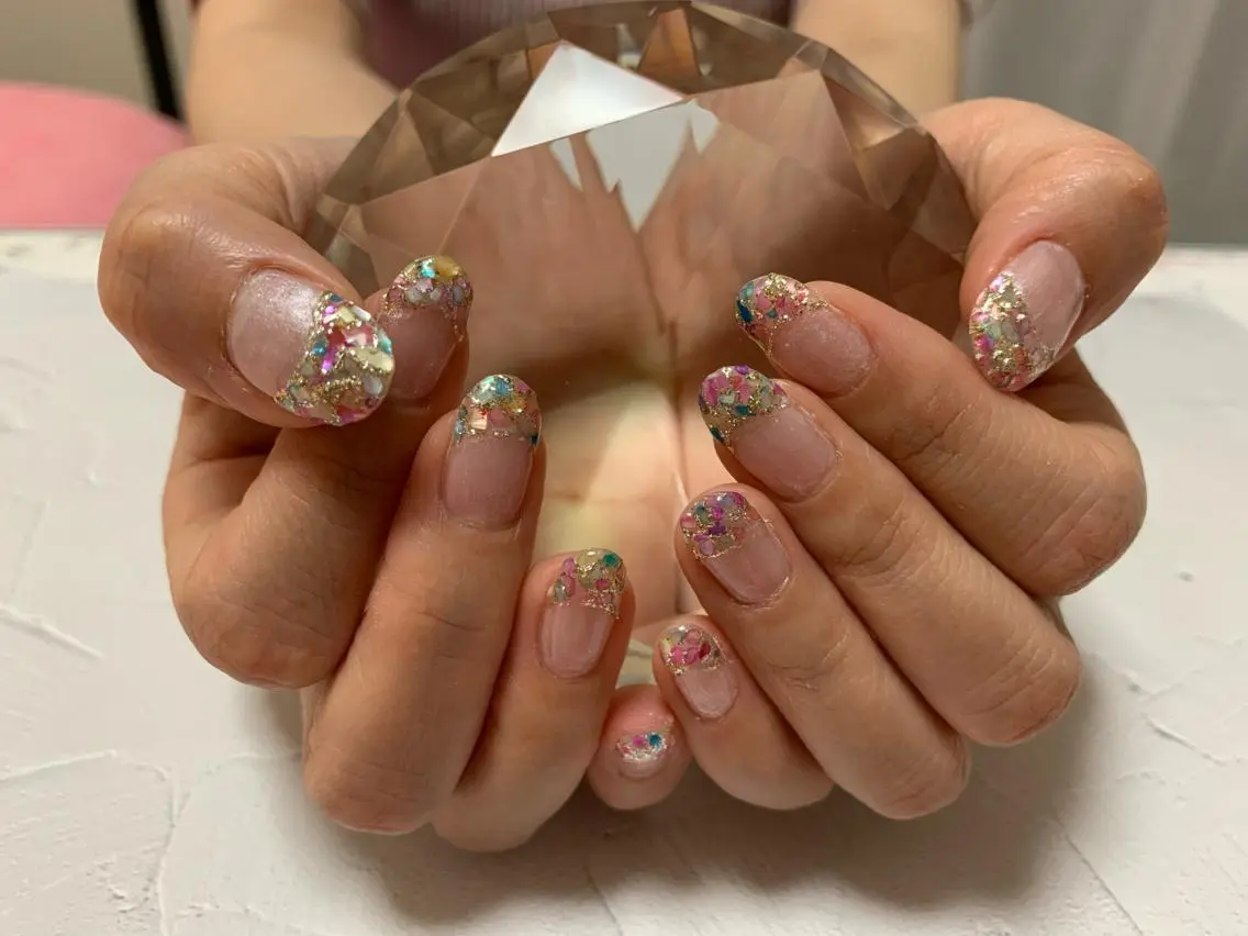 ネイル ブルー フレンチネイル ジェルネイル ニュアンスネイル ピンク ハンドネイル noheanail YONEDAのネイルデザイン