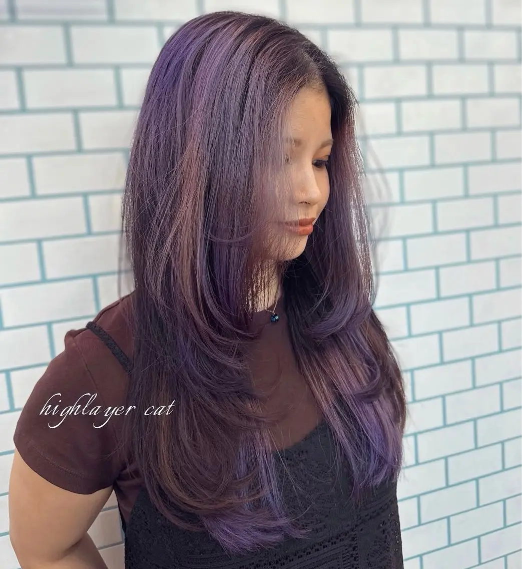 ロング ハイレイヤー かきあげバング レイヤーカット 玉城 彩奈のヘアスタイル
