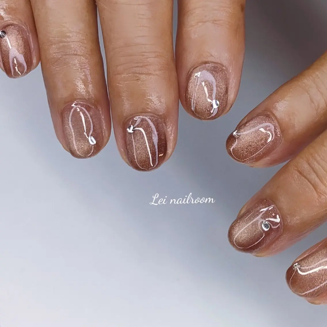 ネイル ブラウン クリアネイル マグネットネイル ストーンネイル lei🌼 nailroomのネイルデザイン