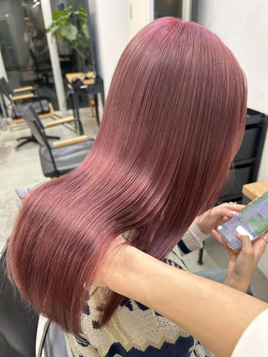 ロング カラー ベージュカラー ピンクカラー ピンクベージュ カット ヘアカラー トリートメント 🧸艶々韓国ヘア 🧁mizunaのヘアスタイル