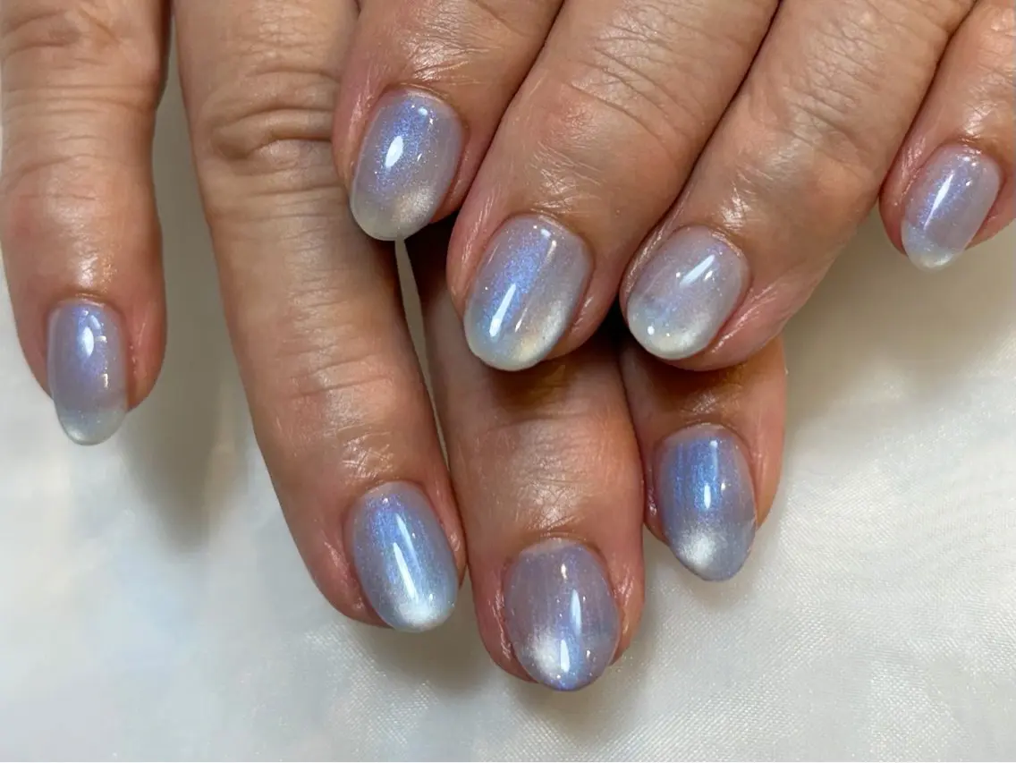 ネイル ブルー ジェルネイル マグネットネイル マグネットワンカラー ワンカラーネイル Ouna NAIL haruのネイルデザイン