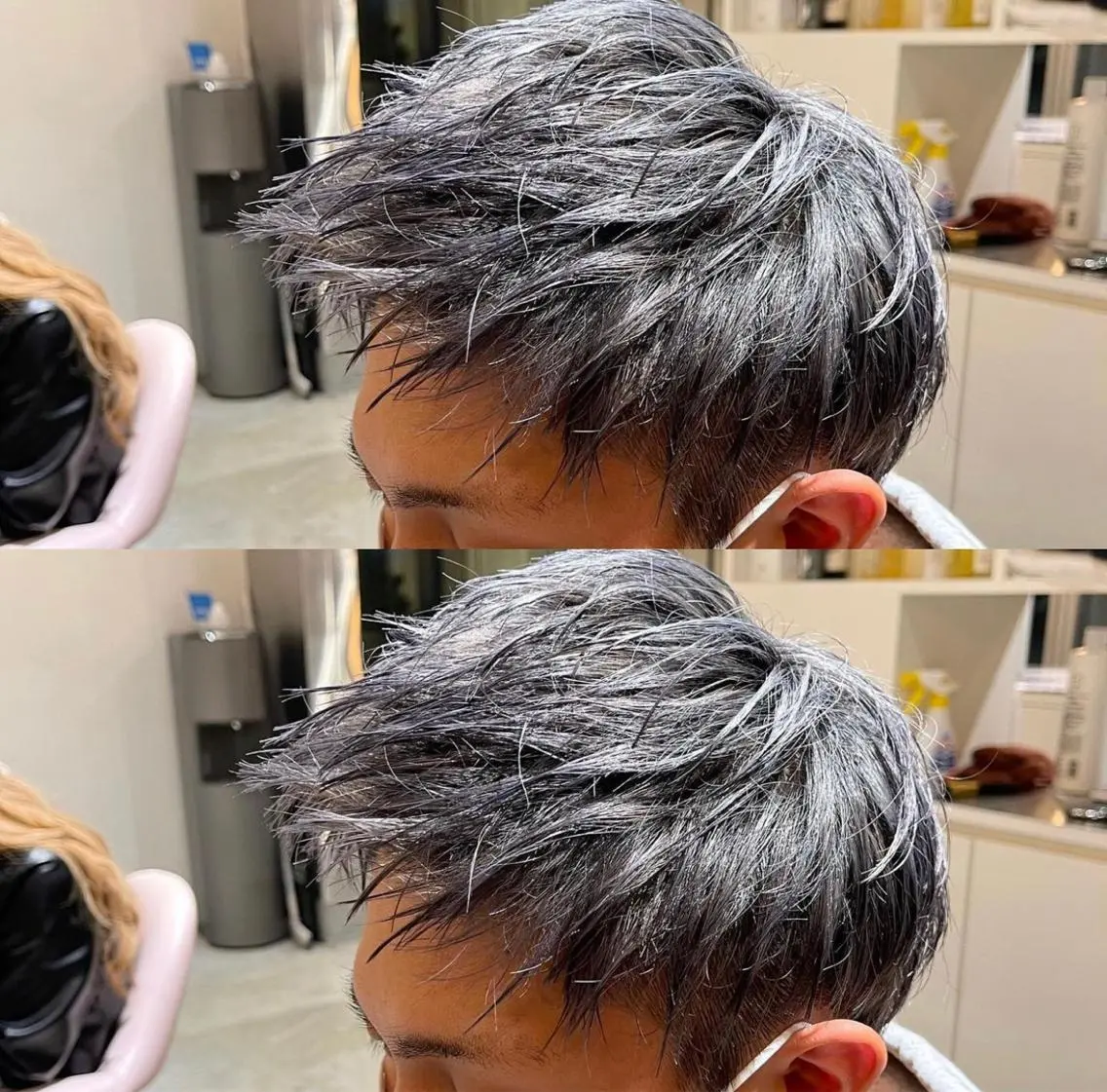 ショート カラー メンズ メンズハイトーン アッシュ ハイトーンカラー 堀江/レイヤーカット /髪質改善のヘアスタイル