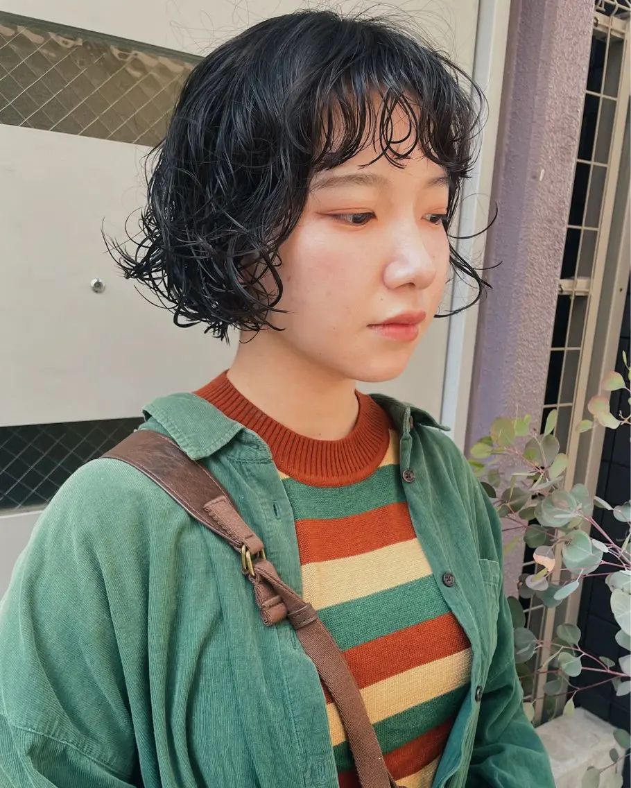 ショート パーマ カット パーマ トリートメント ボブ／パーマ指名 No. 1🍃れんとのヘアスタイル