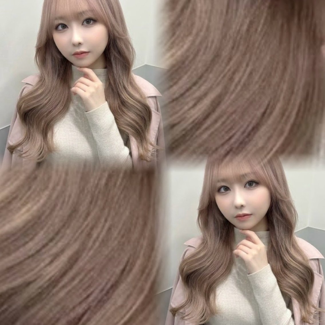 セミロング カラー カット ヘアカラー トリートメント ヘアセット クルミ🤍推し活 🎀ピンクカラーのヘアスタイル