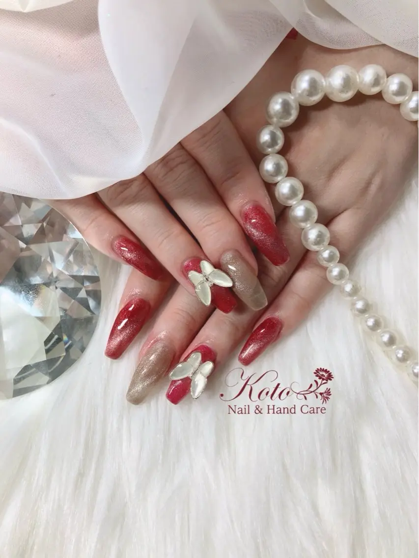ネイル 長さ出し ジェルネイル 持ち込み ニュアンスネイル 赤色 ハンドネイル Nail Salon KOTOのネイルデザイン