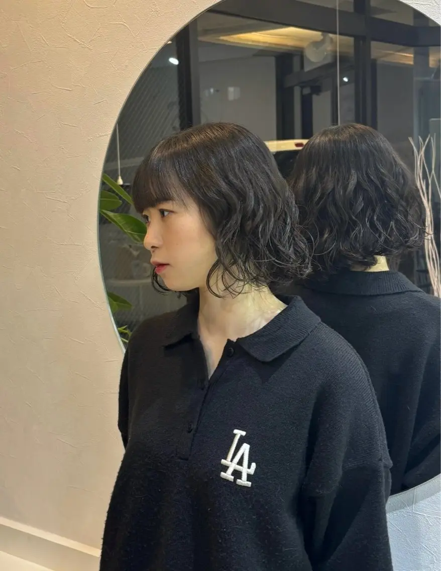 ショート パーマ ボブ 顔周りカット カット パーマ ハッシュカット・ハイ レイヤー/kanonのヘアスタイル
