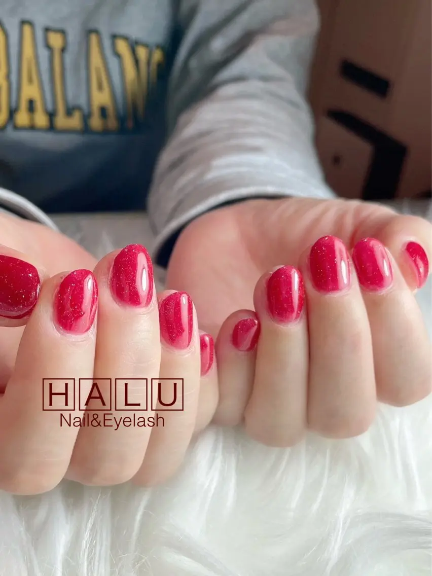 ネイル ラメ(グリッター) 赤色 HALU ハルのネイルデザイン