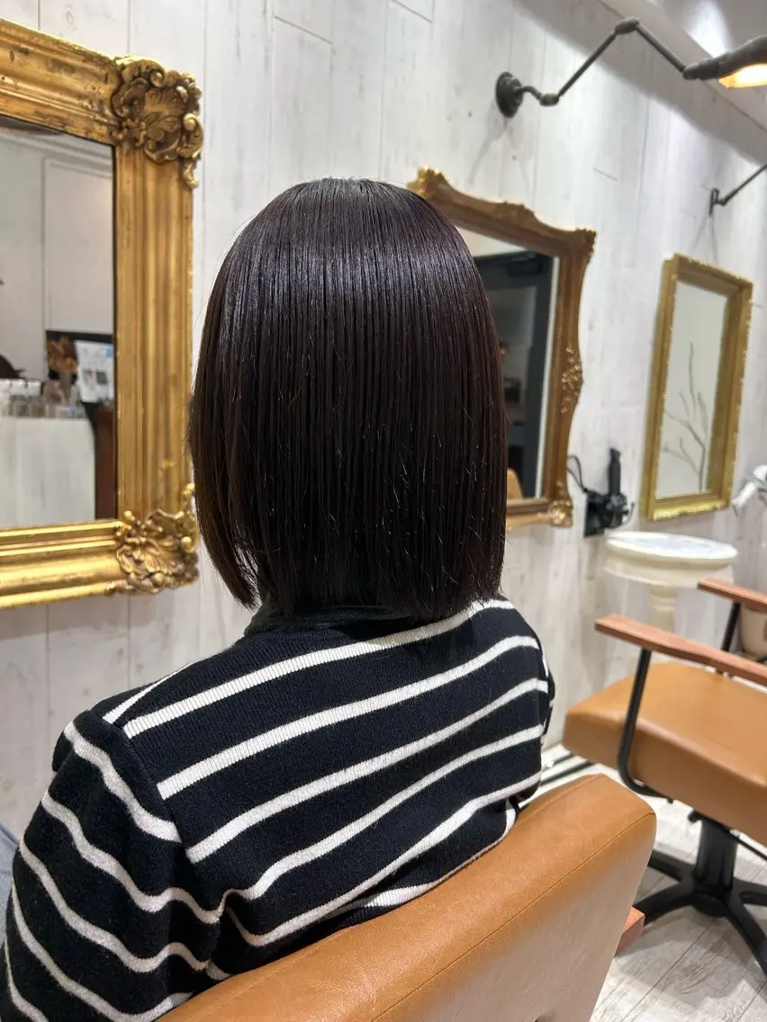 ミディアム カラー ヘアアレンジ ブラウンカラー パープルカラー パープルブラウン ヘアカラー re view 日和のヘアスタイル