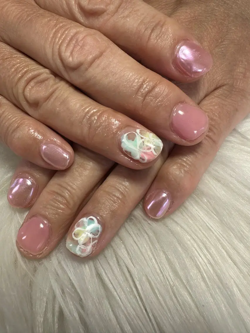 ネイル オーロラネイル フラワーネイル キラキラネイル ワンカラーネイル ピンク miwa ミワのネイルデザイン