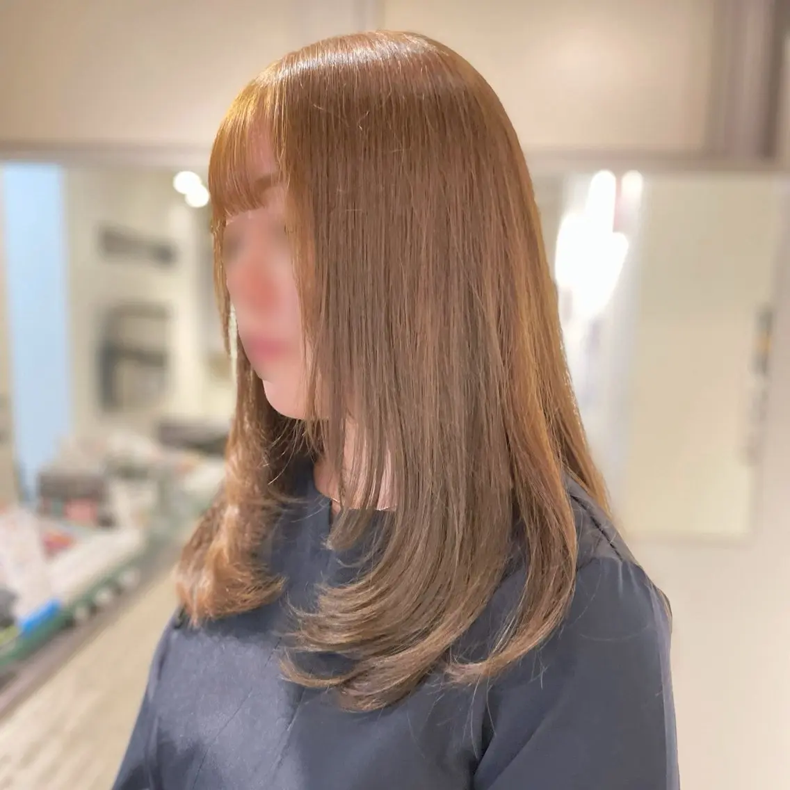 セミロング カラー ベージュカラー オリーブベージュ レイヤーカット ヘアカラー トリートメント miyu♡̷̷ 韓国ヘア/顔まわりのヘアスタイル