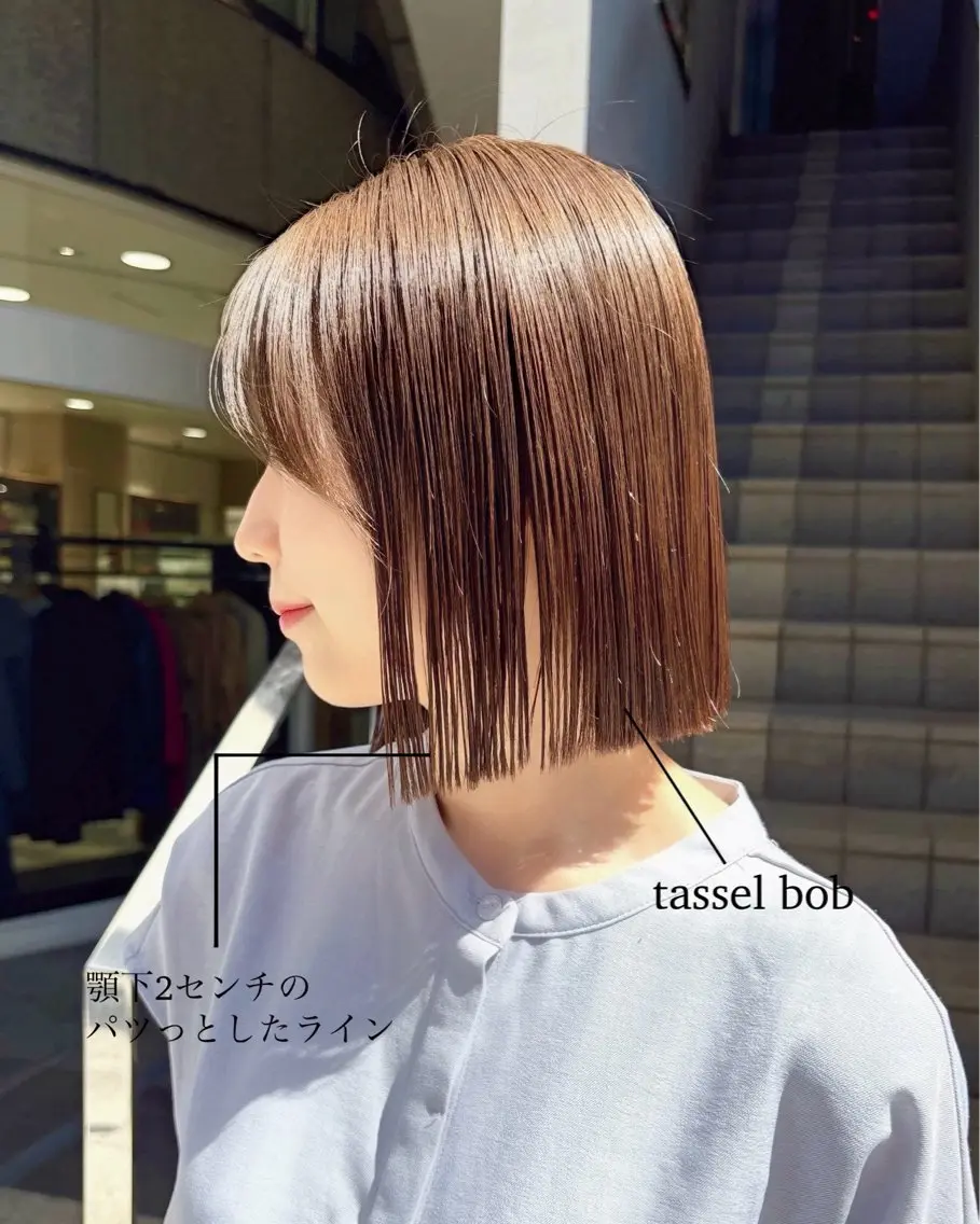 ミディアム カラー 切りっぱなしボブ ショートボブ ハイライトカラー ボブ くびれヘア カット ヘアカラー トリートメント ショート/ボブ/ 透明感カラー/ほのかのヘアスタイル