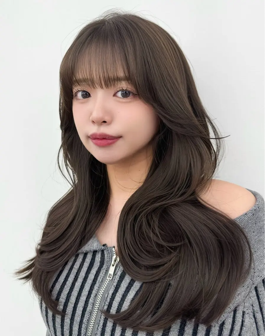 ロング カラー カット ヘアカラー トリートメント 韓国ヘア　紗希 🦋のヘアスタイル