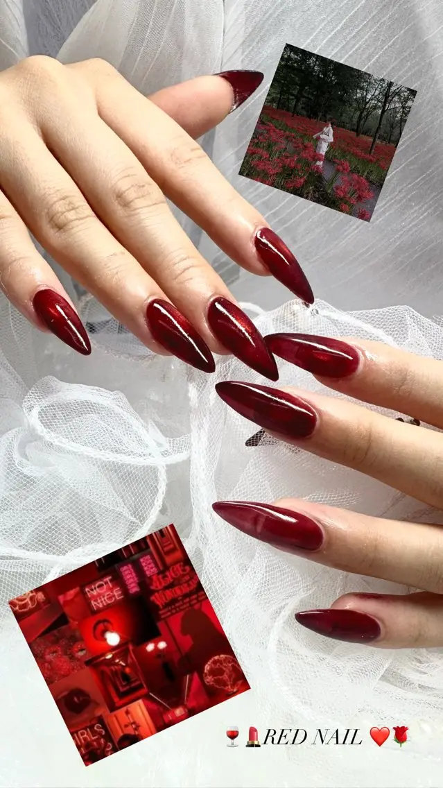 ネイル 長さ出し ロングネイル 赤色 salon NOA Uのネイルデザイン