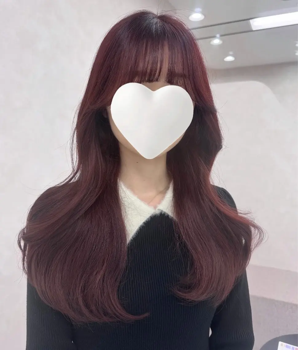 ロング カラー カシス 韓国風カラー レッドカラー ボブ くびれヘア 韓国ヘア特化🇰🇷 心斎橋【ユリカ】のヘアスタイル