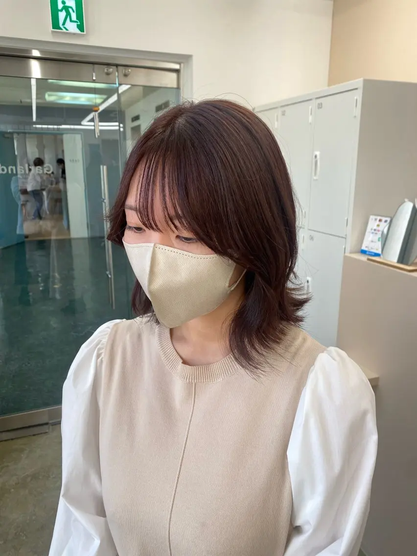ミディアム カラー ヘアアレンジ ブリーチ ブラウンカラー ラベンダーカラー ラベンダーブラウン ブリーチなしカラー ヘアカラー ボブ /ニュアンス/ satomi🧸💖のヘアスタイル
