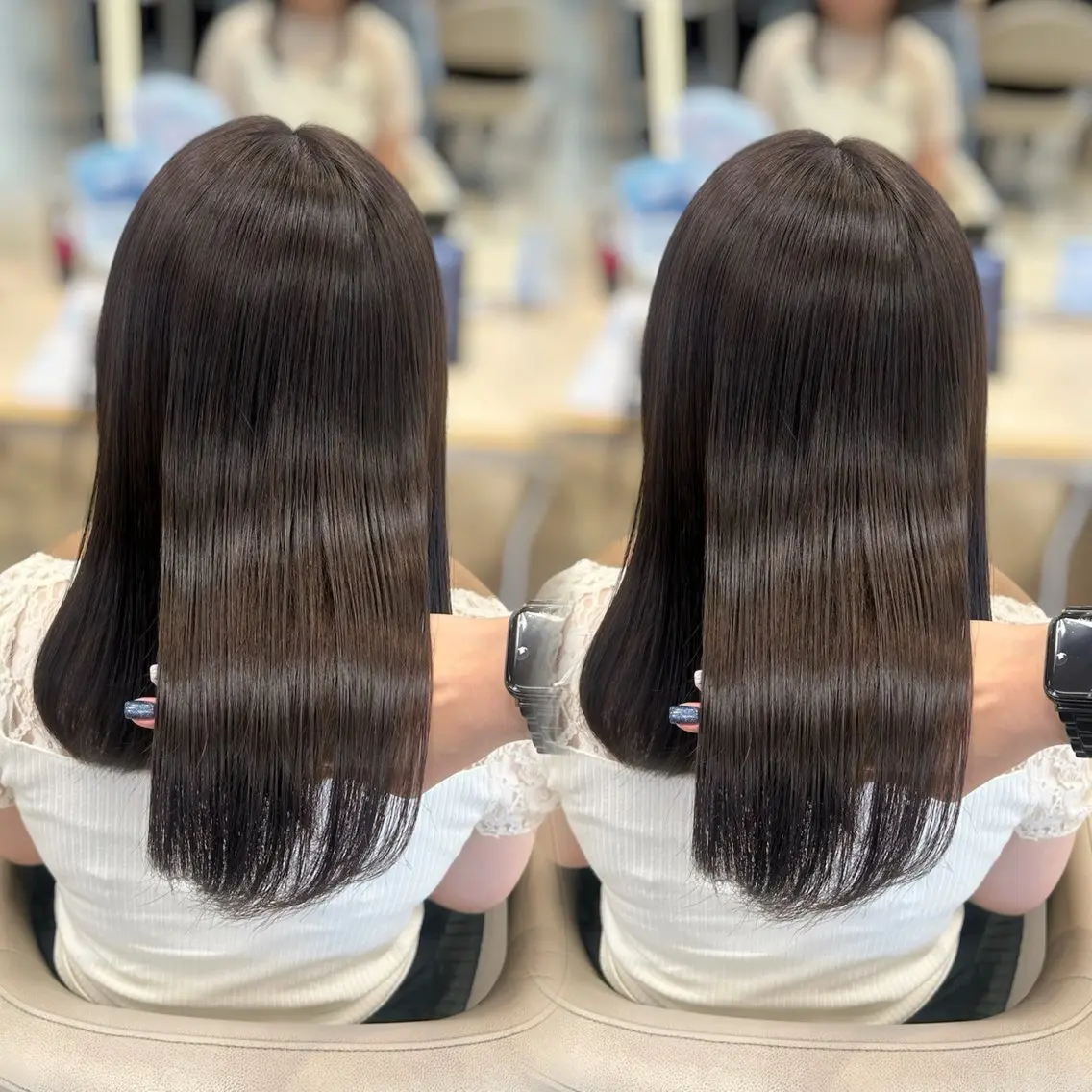 ロング カラー 透明感カラー カット ヘアカラー トリートメント ヘアセット ベージュ/つや/ レイヤー/ゆいなのヘアスタイル