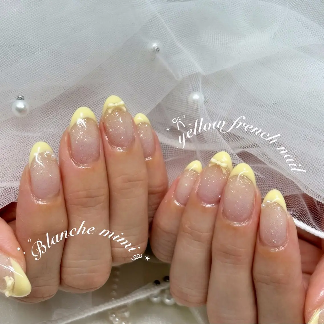 ネイル リボン ハンドネイル Blanche mimi.u_aのネイルデザイン