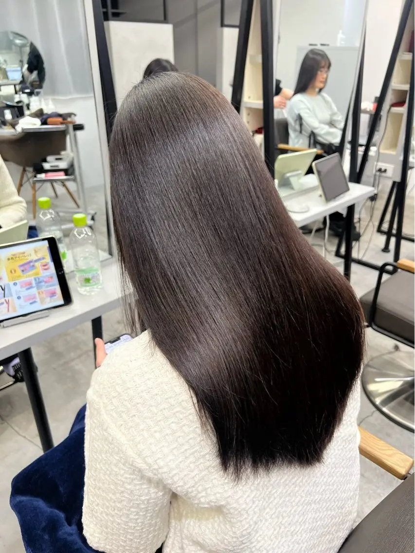 ロング パーマ 縮毛矯正 🍒モテ暖色カラー × うる艶✧ ゆなのヘアスタイル