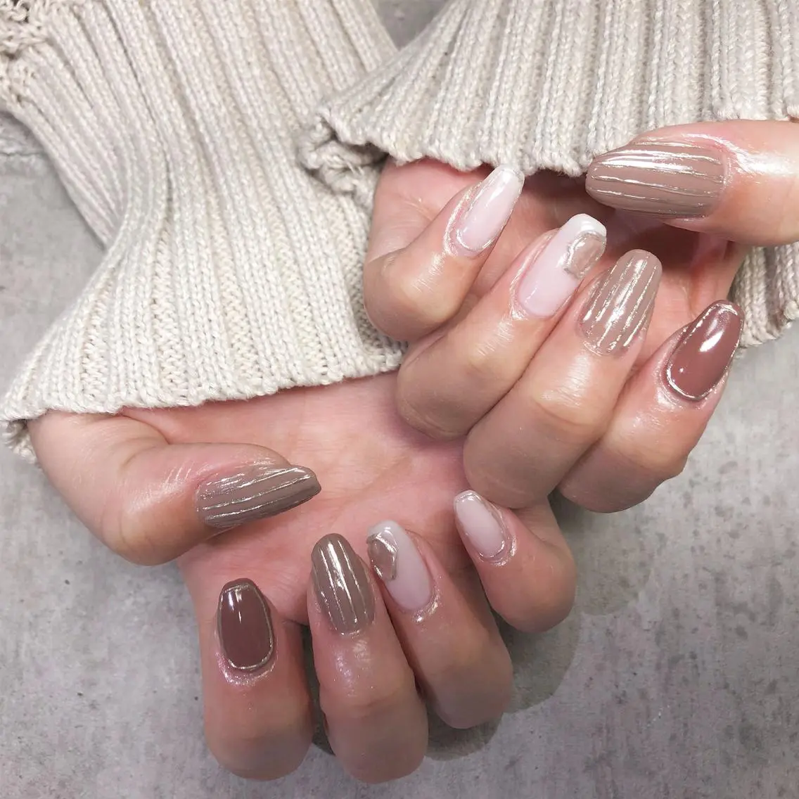ネイル ブラウン ジェルネイル ハンドネイル thrush nailsのネイルデザイン