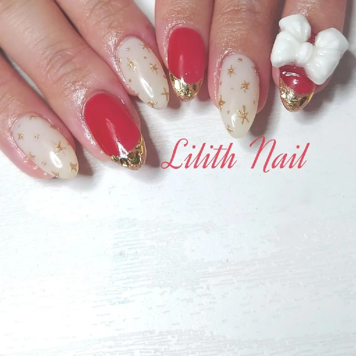 ネイル フレンチネイル ジェルネイル ガラスフレンチ ラメ(グリッター) 持ち込み ハンドネイル Lilith Nailのネイルデザイン
