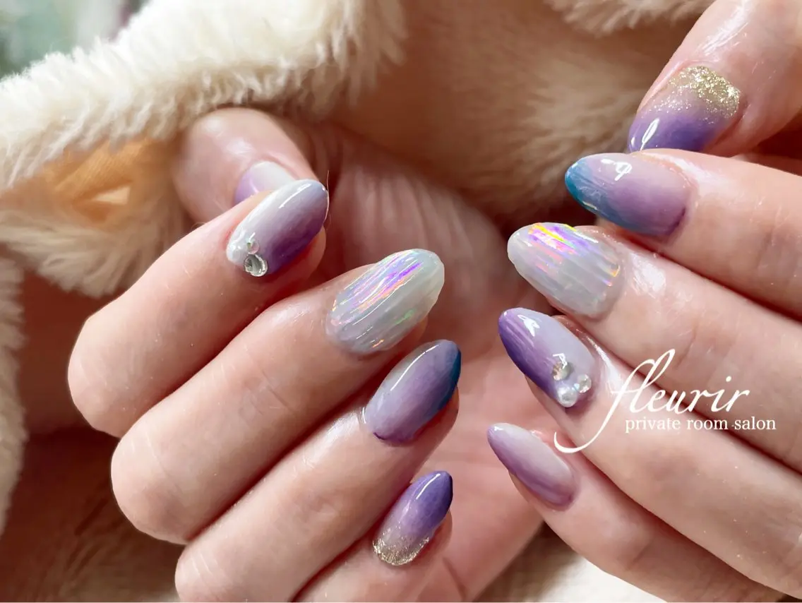 ネイル ニュアンスネイル ストーンネイル ハンドネイル フルリール 【プライベートサロンのネイルデザイン