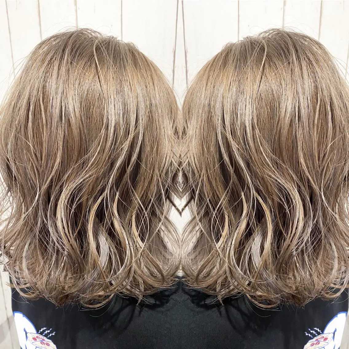 ミディアム カラー パーマ ヘアアレンジ アッシュ バレイヤージュ ベージュカラー ブリーチ 透明感カラー 👑指名率No.1 👑坂口飛翔のヘアスタイル