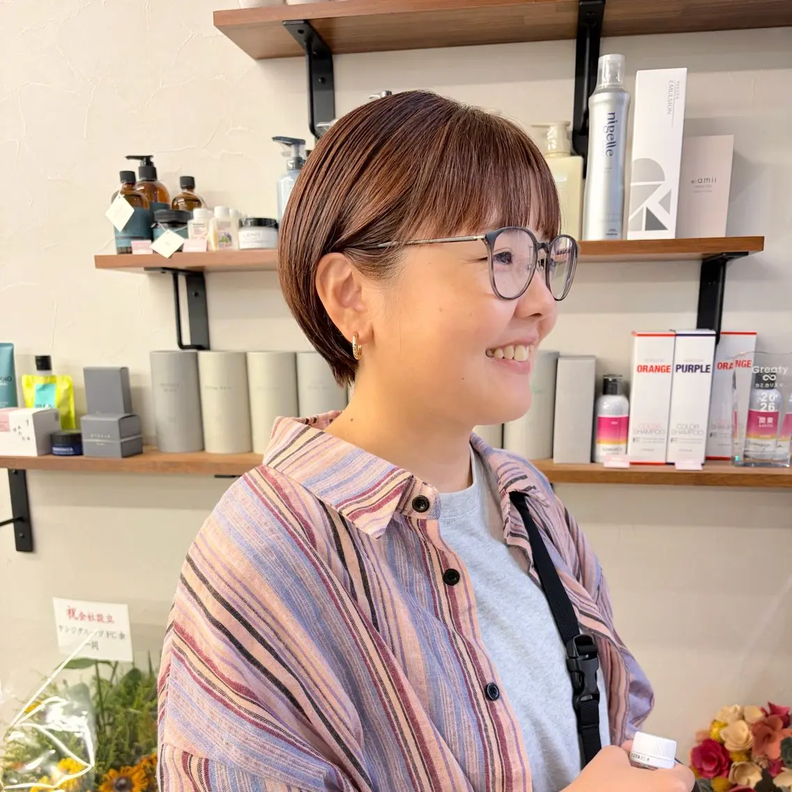 ショート カラー 丸みショート ブリーチ ブラウンカラー ブリーチなしカラー オレンジ カット ヘアカラー トリートメント 初めてのショート お任せください✂️のヘアスタイル
