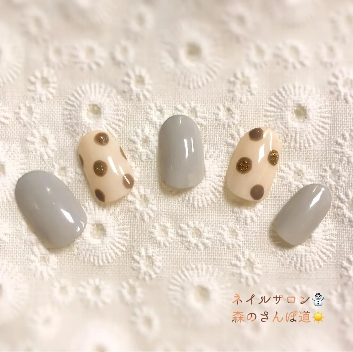 ネイル ハンドネイル ショートネイル 森のさんぽ道のネイルデザイン
