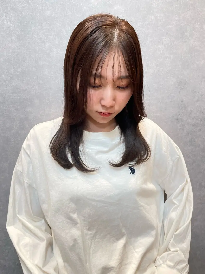 セミロング カラー ブラウンカラー 髪質改善 シースルーバング ツヤ美髪💐 髪質改善/高山愛来のヘアスタイル