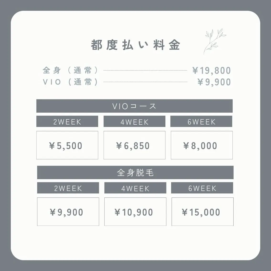 ⚠️都度払い⚠️なんと!美肌脱毛が都度払いで受けれます!周期によって変わるお得な料金プランの写真